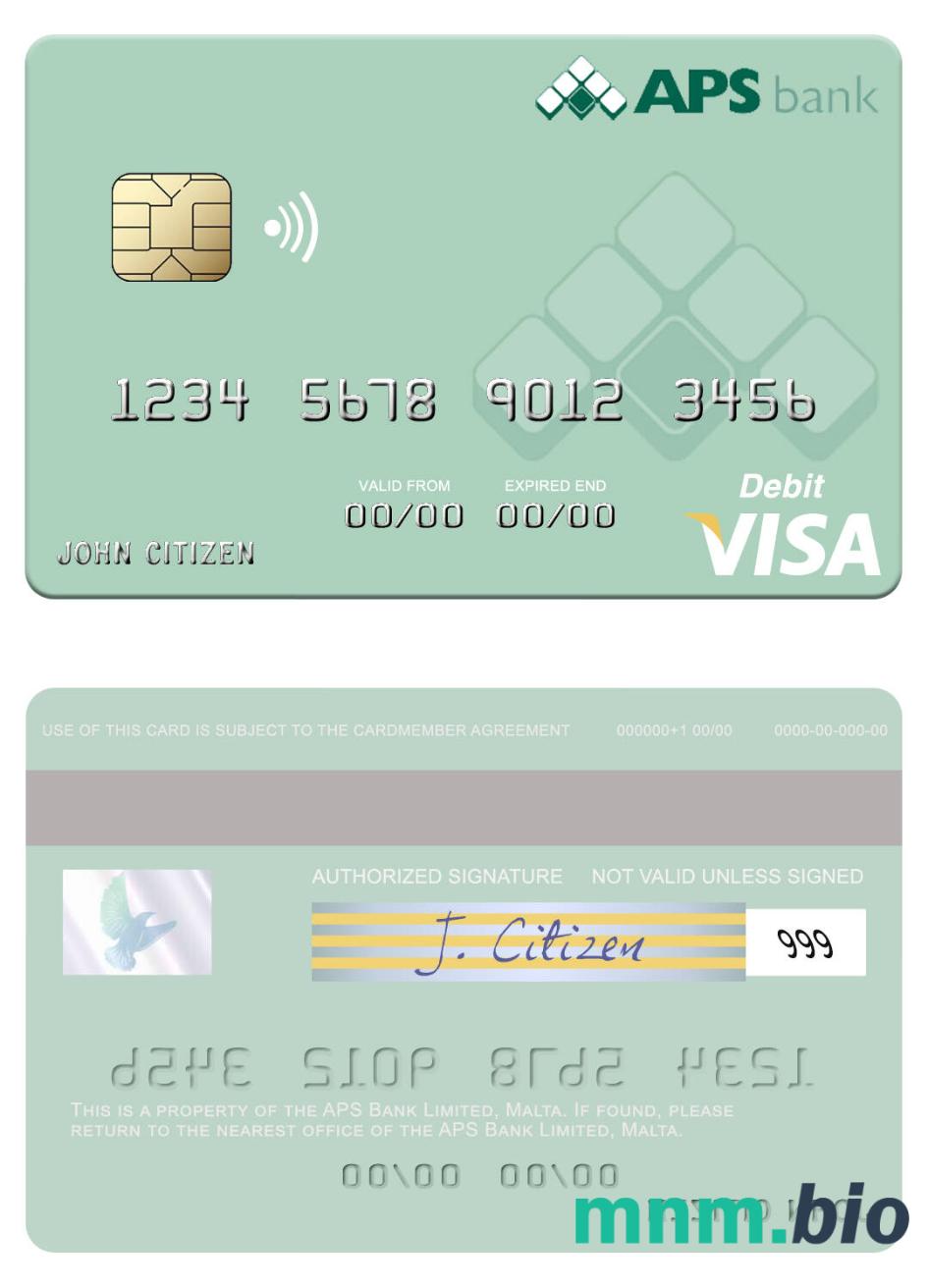 Malta APS Bank Limited visa debet karta przykład w formacie PSD